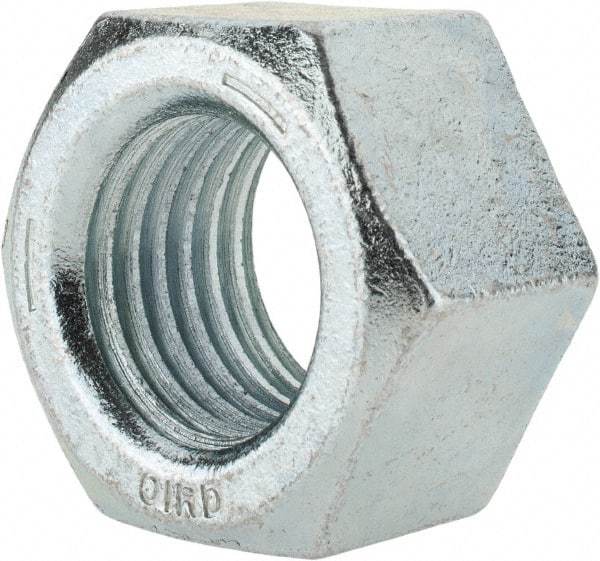 Value Collection - 1-1/2 - 6 UNC Steel Right Hand Hex Nut - 2-1/4" Across Flats, 1-9/32" High, Zinc-Plated Finish - Exact Industrial Supply