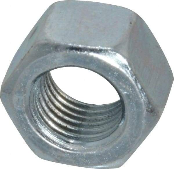 Value Collection - 3/8-24 UN Steel Right Hand Hex Nut - 9/16" Across Flats, 21/64" High, Zinc-Plated Finish - Exact Industrial Supply