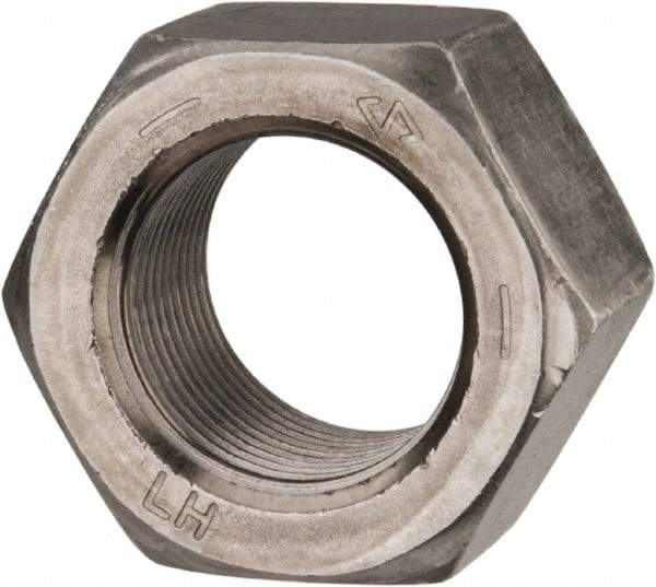 Value Collection - 1-14 UNF Steel Left Hand Hex Nut - 1-1/2" Across Flats, 55/64" High, Uncoated - Exact Industrial Supply
