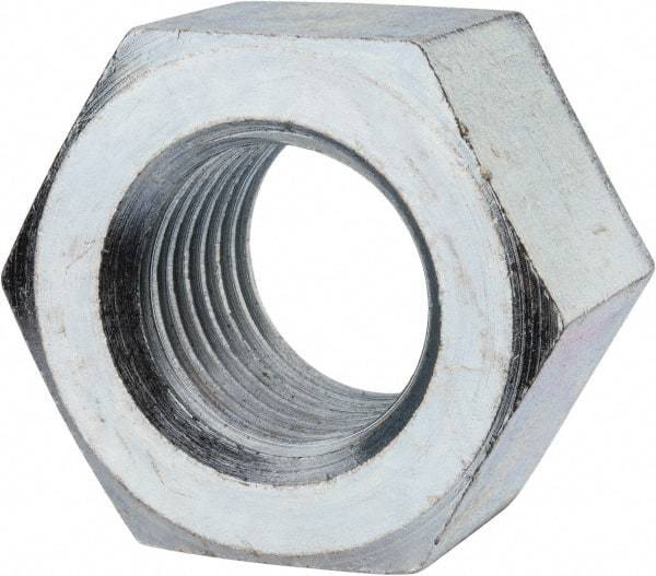 Value Collection - 1-3/4 - 5 UNC Steel Right Hand Heavy Hex Nut - 2-3/4" Across Flats, 1-23/32" High, Zinc-Plated Finish - Exact Industrial Supply
