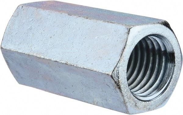 Value Collection - 1-1/8 - 7 UNC, 3" OAL Steel Standard Coupling Nut - Zinc-Plated Finish, 1-1/2" Width Across Flats - Exact Industrial Supply