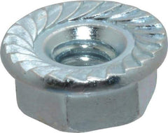 Value Collection - #10-24, 1/2" Flange Diam, Serrated Flange Nut - Grade Grade 2 Steel, Zinc-Plated Finish, 7/32" Flange Height - Exact Industrial Supply