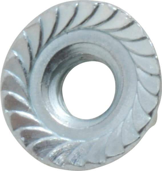 Value Collection - 1/4-20, 19/32" Flange Diam, Serrated Flange Nut - Grade Grade 2 Steel, Zinc-Plated Finish, 0.236" Flange Height - Exact Industrial Supply