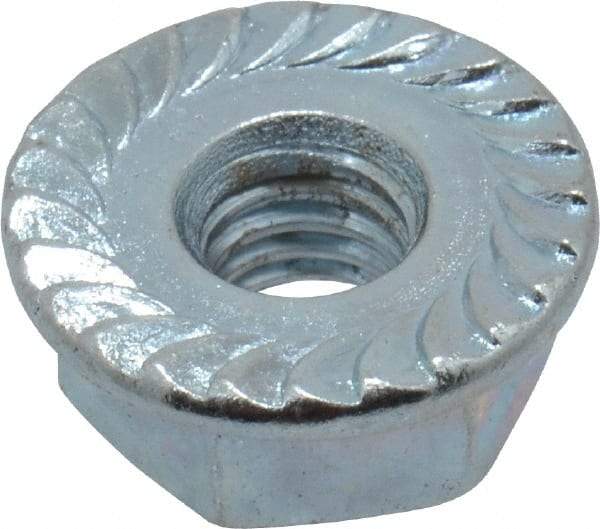 Value Collection - #10-32, 1/2" Flange Diam, Serrated Flange Nut - Grade Grade 2 Steel, Zinc-Plated Finish, 7/32" Flange Height - Exact Industrial Supply