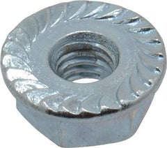 Value Collection - #10-32, 1/2" Flange Diam, Serrated Flange Nut - Grade Grade 2 Steel, Zinc-Plated Finish, 7/32" Flange Height - Exact Industrial Supply