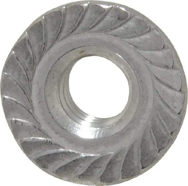 Value Collection - 1/4-20, 19/32" Flange Diam, Serrated Flange Nut - Grade 18-8 Stainless Steel, 0.236" Flange Height - Exact Industrial Supply