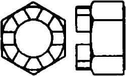 Value Collection - 7/16-20 UNF Grade 5 Steel Castle Locknut - 11/16" Width Across Flats, 29/64" High, Uncoated - Exact Industrial Supply