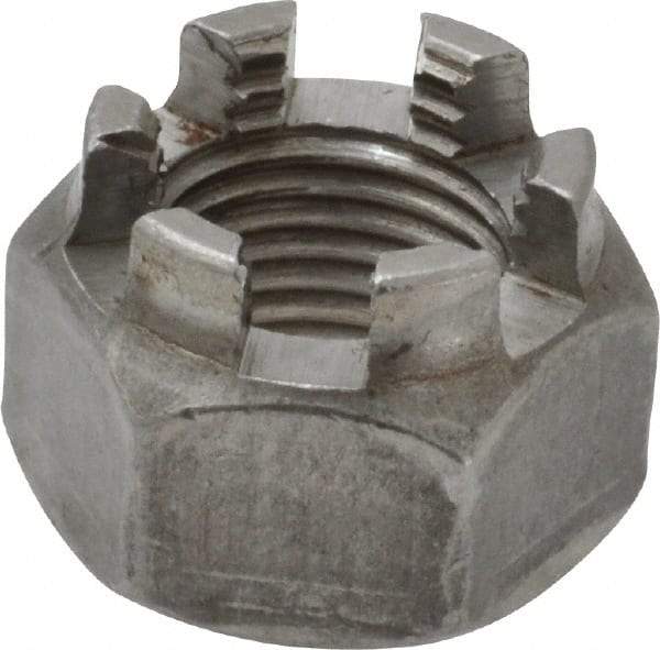 Value Collection - 1/2-20 UNF Grade 5 Steel Castle Locknut - 3/4" Width Across Flats, 9/16" High, Uncoated - Exact Industrial Supply