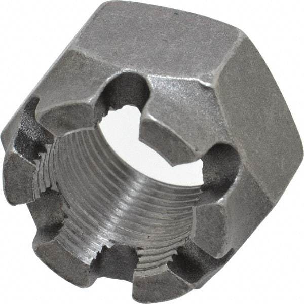 Value Collection - 1-14 UNF Grade 5 Steel Castle Locknut - 1-1/2" Width Across Flats, 1" High, Uncoated - Exact Industrial Supply