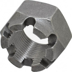 Value Collection - 1-14 UNF Grade 5 Steel Castle Locknut - 1-1/2" Width Across Flats, 1" High, Uncoated - Exact Industrial Supply