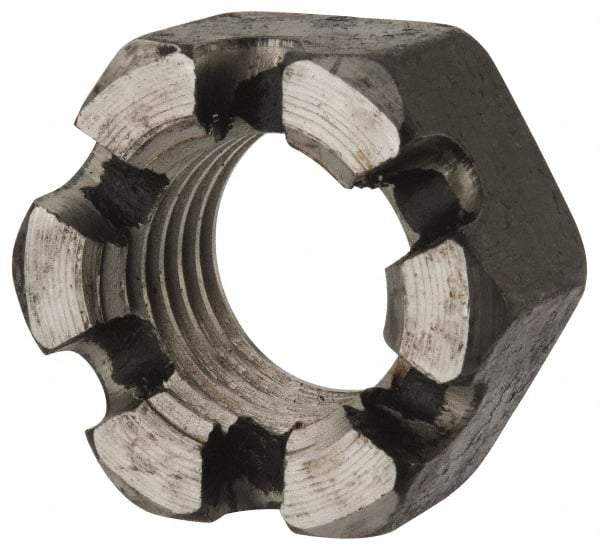 Value Collection - 1-8 UNC Grade 2 Steel Slotted Locknut - 1-1/2" Width Across Flats, 55/64" High, Uncoated - Exact Industrial Supply