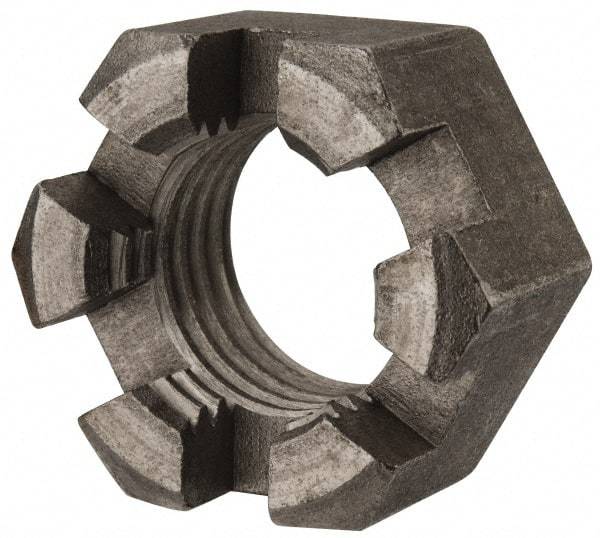 Value Collection - 1-1/4 - 7 UNC Grade 2 Steel Slotted Locknut - 1-7/8" Width Across Flats, 1-1/16" High, Uncoated - Exact Industrial Supply