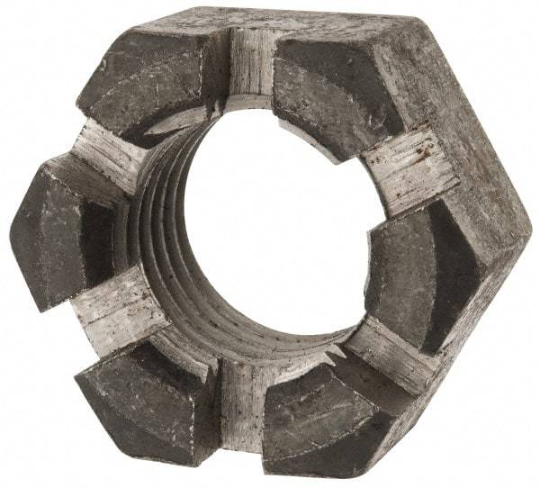 Value Collection - 1-3/8 - 6 UNC Grade 2 Steel Slotted Locknut - 4-1/2" Width Across Flats, 2-37/64" High, Uncoated - Exact Industrial Supply