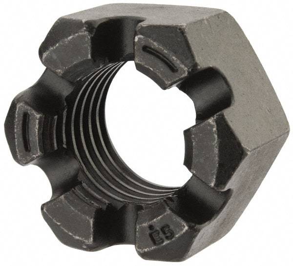 Value Collection - 1-3/4 - 5 UNC Grade 2 Steel Slotted Locknut - 2-5/8" Width Across Flats, 1-1/2" High, Uncoated - Exact Industrial Supply
