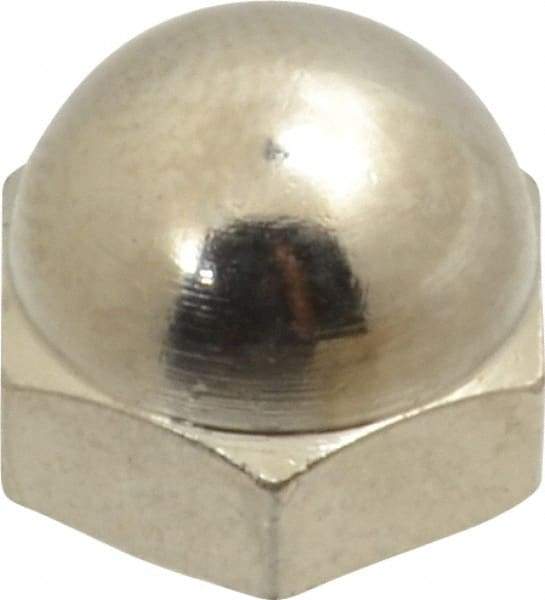 Value Collection - 1/4-28" UNF, 7/16" Width Across Flats, Nickel Plated, Brass Acorn Nut - 21/64" Overall Height - Exact Industrial Supply