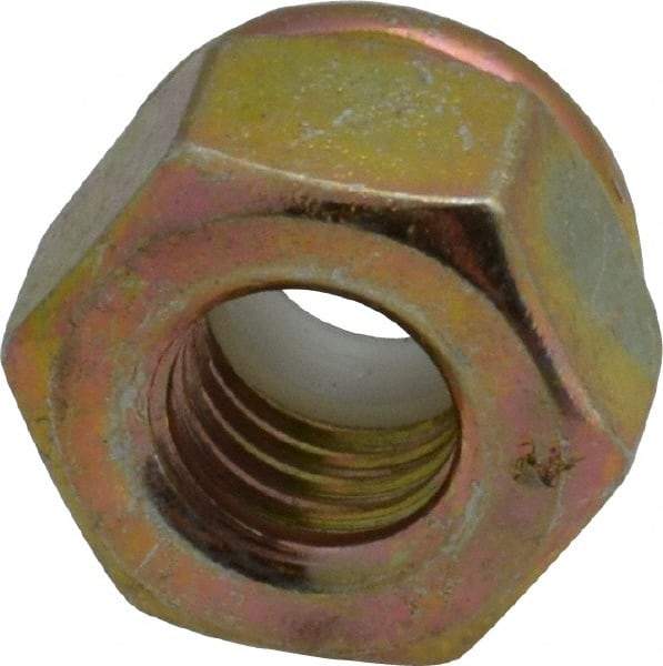 Value Collection - 1/4-28 UNF Grade 8 Hex Lock Nut with Nylon Insert - 7/16" Width Across Flats, 19/64" High, Zinc Yellow Dichromate Finish - Exact Industrial Supply
