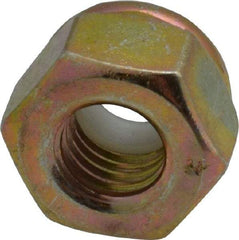 Value Collection - 1/4-28 UNF Grade 8 Hex Lock Nut with Nylon Insert - 7/16" Width Across Flats, 19/64" High, Zinc Yellow Dichromate Finish - Exact Industrial Supply