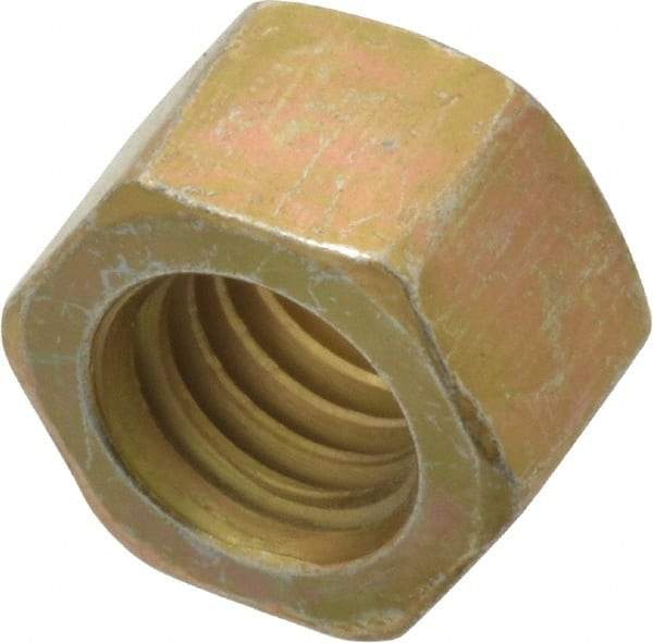 Value Collection - 3/8-16 UNC Steel Right Hand Hex Nut - 9/16" Across Flats, 21/64" High, Zinc Yellow Dichromate Cad & Waxed Finish - Exact Industrial Supply