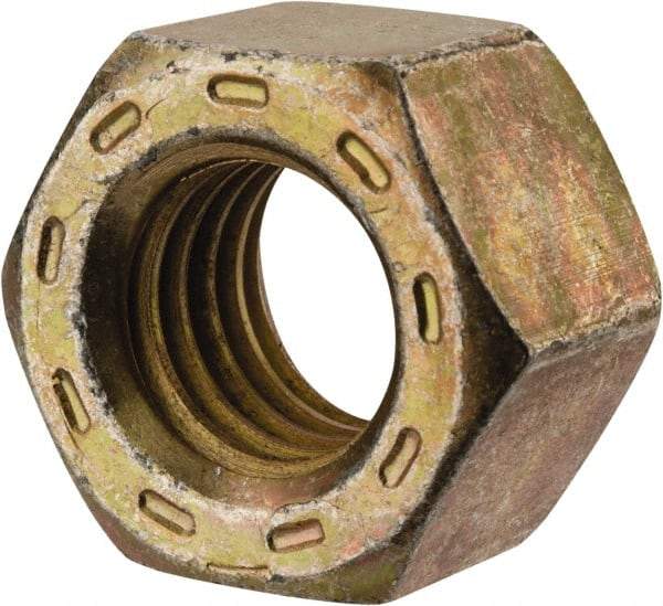 Made in USA - 9/16-12 UNC Steel Right Hand Hex Nut - 7/8" Across Flats, 31/64" High, Zinc Yellow Dichromate Cad & Waxed Finish - Exact Industrial Supply