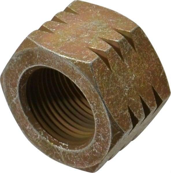 Made in USA - 1-14 UNF Steel Right Hand Hex Nut - 1-1/2" Across Flats, 55/64" High, Zinc Yellow Dichromate Cad & Waxed Finish - Exact Industrial Supply