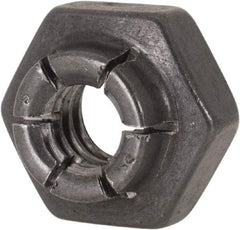 Flex-Loc - 1/4-20 UNC Grade 2 Heavy Hex Lock Nut with Expanding Flex Top - 19/64" High, Uncoated, Meets Military Specifications - Exact Industrial Supply