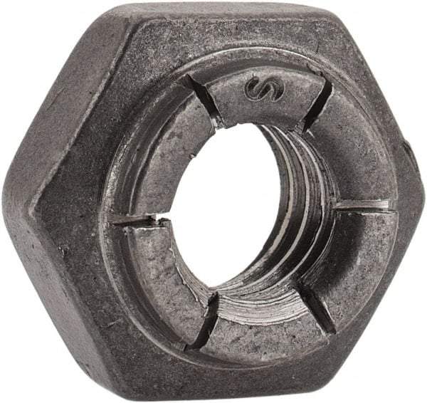 Flex-Loc - 5/16-18 UNC Grade 2 Heavy Hex Lock Nut with Expanding Flex Top - 17/64" High, Uncoated, Meets Military Specifications - Exact Industrial Supply