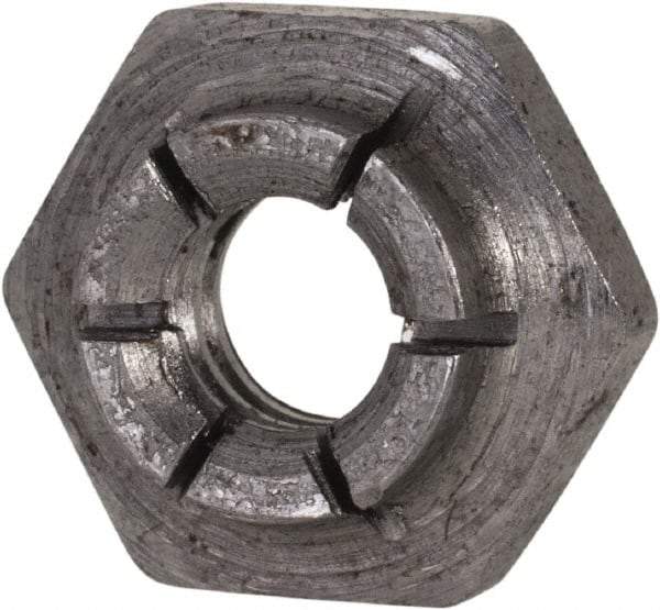 Flex-Loc - 1/4-20 UNC Grade 2 Heavy Hex Lock Nut with Expanding Flex Top - 7/32" High, Uncoated, Meets Military Specifications - Exact Industrial Supply