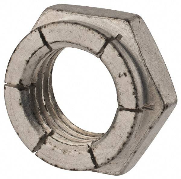Flex-Loc - 1-8 UNC Grade 2 Hex Lock Nut with Expanding Flex Top - 1-7/16" Width Across Flats, Cadmium-Plated Finish, Meets Military Specifications - Exact Industrial Supply