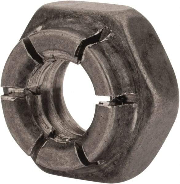 Flex-Loc - 1/4-20 UNC 18-8 Hex Lock Nut with Expanding Flex Top - 7/32" High, Uncoated, Meets Military Specifications - Exact Industrial Supply