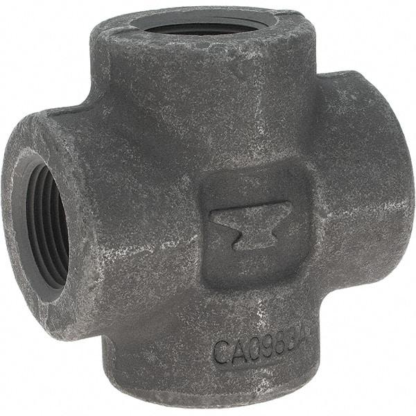 Made in USA - Size 1", Class 3,000, Forged Carbon Steel Black Pipe Cross - 3,000 psi, Threaded End Connection - Exact Industrial Supply