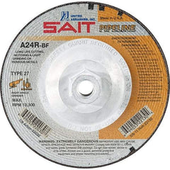 Sait - 24 Grit, 4-1/2" Wheel Diam, 1/8" Wheel Thickness, Type 27 Depressed Center Wheel - Aluminum Oxide, Resinoid Bond, R Hardness, 13,300 Max RPM, Compatible with Angle Grinder - Exact Industrial Supply