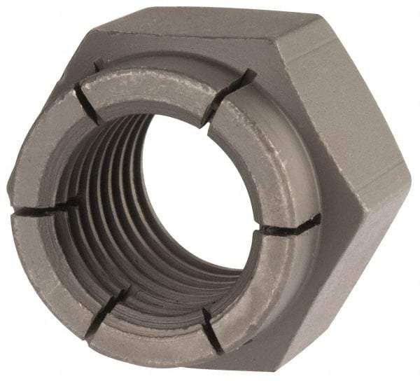 Flex-Loc - 1-8 UNC Grade 2 Hex Lock Nut with Expanding Flex Top - 1-7/16" Width Across Flats, Uncoated, Meets Military Specifications - Exact Industrial Supply