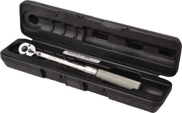 CDI - 1/4" Drive Micrometer Torque Wrench - 2.8 N/m to 15 N/m Torque, 10-5/32" OAL, 0.12 N/m Graduation, Ratcheting with Reverse Lever Head - Exact Industrial Supply