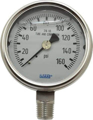 Wika - 2-1/2" Dial, 1/4 Thread, 0-160 Scale Range, Pressure Gauge - Lower Connection Mount, Accurate to 2-1-2% of Scale - Exact Industrial Supply