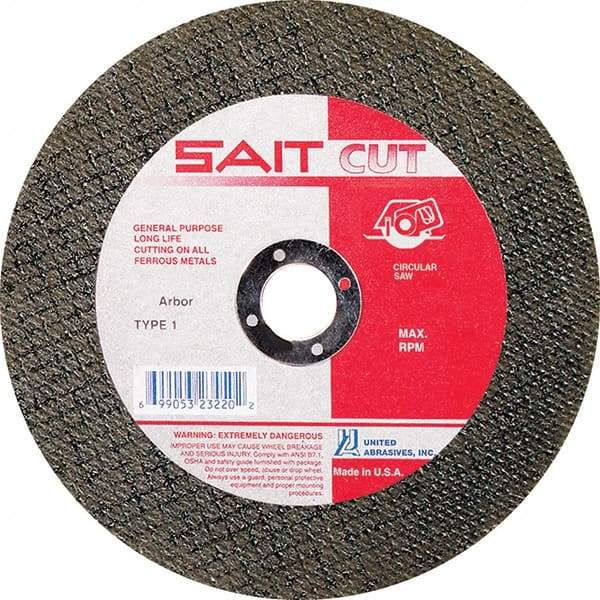 Sait - 4-1/2" 30 Grit Aluminum Oxide Cutoff Wheel - 5/64" Thick, 7/8" Arbor, 13,300 Max RPM, Use with Angle Grinders - Exact Industrial Supply