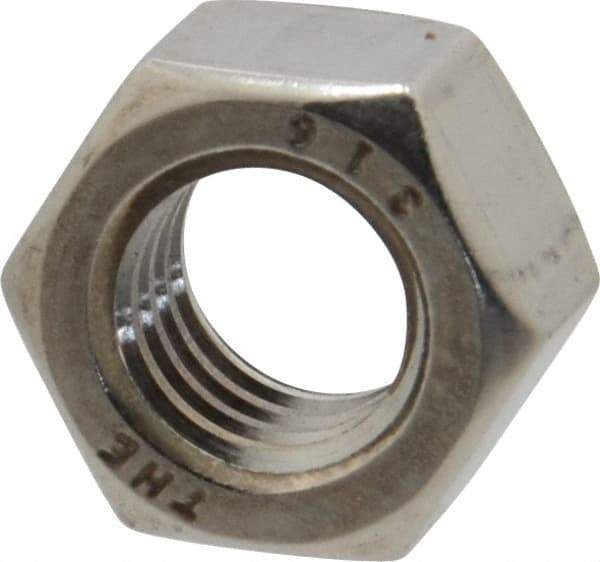 Value Collection - 3/8-16 UNC Stainless Steel Right Hand Hex Nut - 9/16" Across Flats, 21/64" High, Uncoated - Exact Industrial Supply