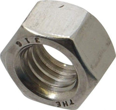 Value Collection - 1/2-13 UNC Stainless Steel Right Hand Hex Nut - 3/4" Across Flats, 7/16" High, Uncoated - Exact Industrial Supply