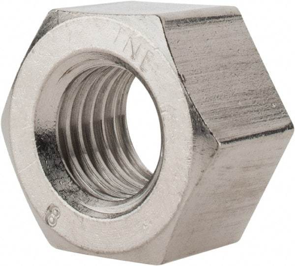 Value Collection - 1-8 UNC Stainless Steel Right Hand Heavy Hex Nut - 1-5/8" Across Flats, 63/64" High, Uncoated - Exact Industrial Supply
