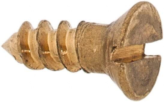 Value Collection - #2, 1/4" OAL, Slotted Drive, Flat Head Wood Screw - ASME B18.6.1, Brass - Exact Industrial Supply