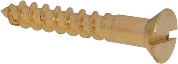 Value Collection - #10, 1-1/4" OAL, Slotted Drive, Flat Head Wood Screw - ASME B18.6.1, Brass - Exact Industrial Supply