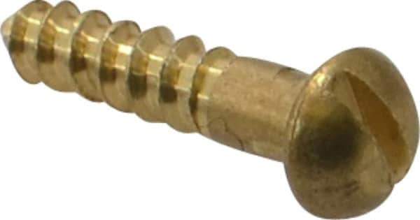 Value Collection - #4, 1/2" Length Under Head, Slotted Drive, Round Head Wood Screw - ASME B18.6.1, Brass - Exact Industrial Supply