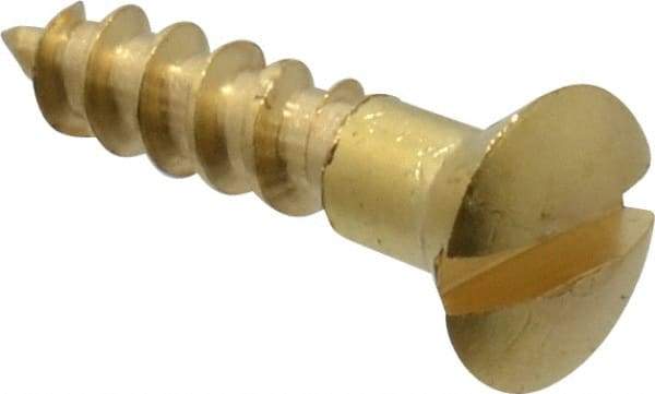 Value Collection - #4, 1/2" Length Under Head, Slotted Drive, Oval Head Wood Screw - ASME B18.6.1, Brass - Exact Industrial Supply