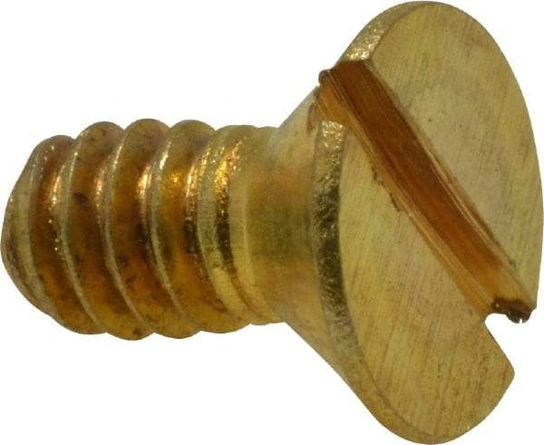 Value Collection - #10-24 UNC, 3/8" OAL Slotted Drive Machine Screw - Flat Head, Brass, Without Washer - Exact Industrial Supply