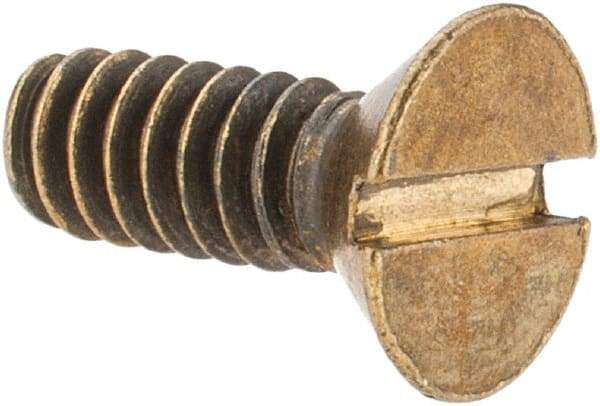 Value Collection - #10-24 UNC, 1/2" OAL Slotted Drive Machine Screw - Flat Head, Brass, Without Washer - Exact Industrial Supply