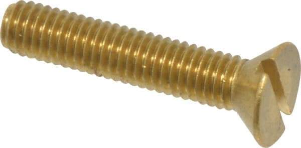 Value Collection - #10-32 UNF, 1" OAL Slotted Drive Machine Screw - Flat Head, Brass, Without Washer - Exact Industrial Supply