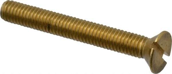 Value Collection - #10-32 UNF, 1-1/2" OAL Slotted Drive Machine Screw - Flat Head, Brass, Without Washer - Exact Industrial Supply