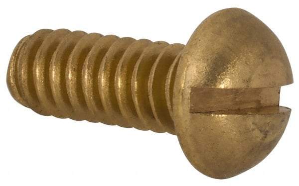 Value Collection - #10-24 UNC, 1/2" Length Under Head Slotted Drive Machine Screw - Round Head, Brass, Without Washer - Exact Industrial Supply