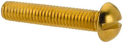 Value Collection - #10-32 UNF, 1" Length Under Head Slotted Drive Machine Screw - Round Head, Brass, Without Washer - Exact Industrial Supply