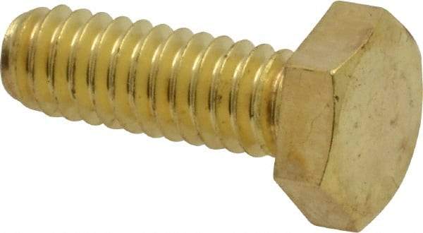 Value Collection - 1/4-20 UNC, 3/4" Length Under Head Hex Head Cap Screw - Brass, 7/16" Hex - Exact Industrial Supply