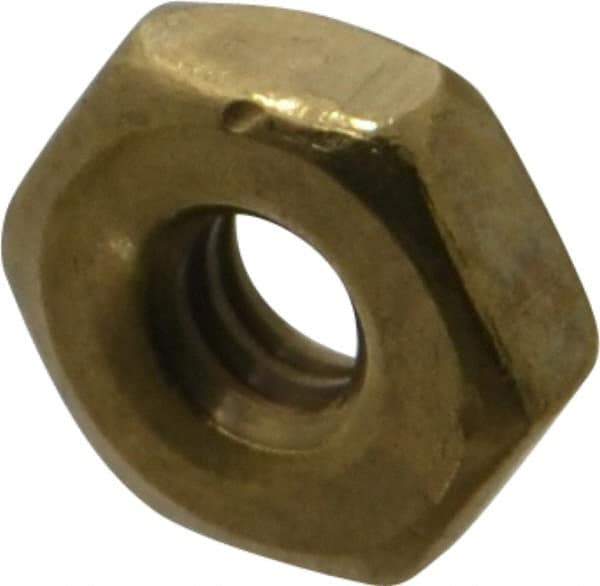 Value Collection - #6-32 UNC Brass Right Hand Machine Screw Hex Nut - 5/16" Across Flats, 7/64" High, Uncoated - Exact Industrial Supply